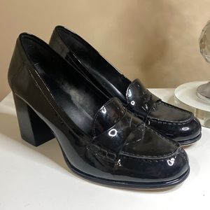 Michael Kors Black Patent Loafer Block Heel Pumps